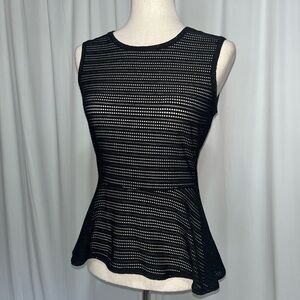 BCBGMAXAZRIA Black Mesh Peplum Top Sleeveless Exposed Zip Back Eyelet Knit Small